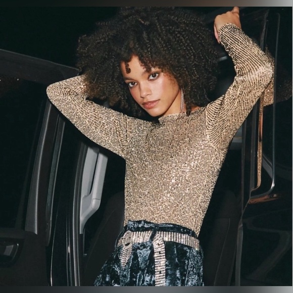 48. NWT Free People Gold Rush Long Sleeve - Picture 1 of 13